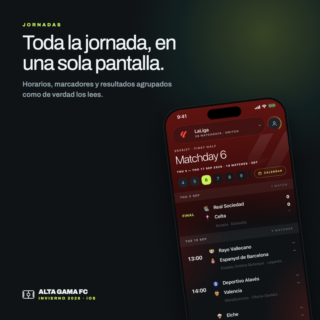 App Alta Gama FC: una jornada completa de partidos y resultados en una sola pantalla